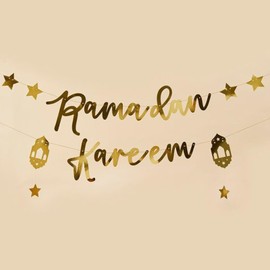 Gold 'Ramadan Kareem' Banner 2m Hanging Bunting, Ramadan Decoration, Eid Mubarak, Festive Party Decor