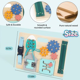 Montessori Busy Board for Toddlers, Wooden Sensory Toys, Preschool Learning Activities for Fine Motor Skills Travel Toy, Basic Life Skills Educational Gifts for Kids Boys Girls