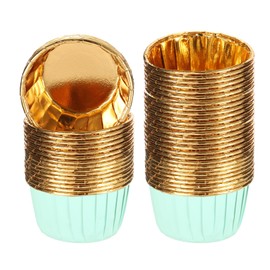 uxcell Mini Metallic Foil Cupcake Liners for Baking Cupcake, 50Pcs Cupcake Muffins Liners Cupcake Holders Paper Greaseproof Wrappers for Wedding, Showers, Gift, Green/Gold