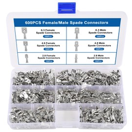 600PCS 2.8mm 4.8mm 6.3mm Wire Spade Connector Quick Splice Wire Crimp Terminal Male and Female Electrical Connectors Block Assortment Kit for DIY Motorcycle Vehicle Boat Car Audio Speaker Wiring