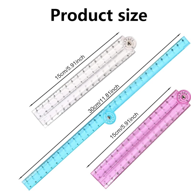 3 Pcs Foldable Ruler, Ruler 30cm Folding, Color Ruler 30cm,