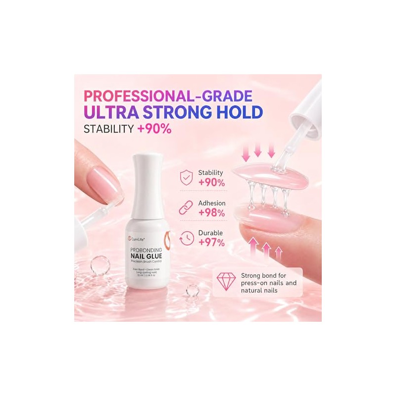 Curvlife ProBonding - Pegamento de uñas semisólido con brocha, 0.3