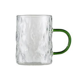 Soulnioi Transparent Frosted Coffee Cup Drinking Glasses with Coloured Handle for Hot and Cold Drinks (Green)