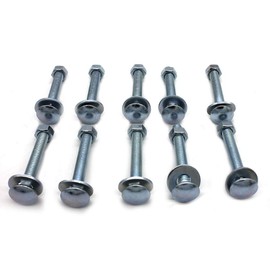 (10 pc)1/4-20 x 5-1/2" Long Square-Neck Carriage Bolts Set w/Nuts & Washers,Zinc-Plated,Carbon Steel Grade 2,by