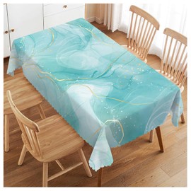 Walmsco Tablecloth Cyan Watercolor Marble Decor For Dining Room Kitchen Rectangular Table Cover 132 * 178cm