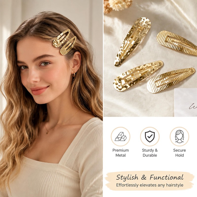 8Pcs Water Drop Metal Snap Hair Clips Textured Non Slip