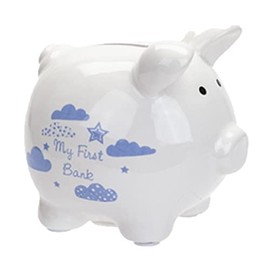 My First Bank Piggy Money Box White with Stars / Clouds - Blue 1364