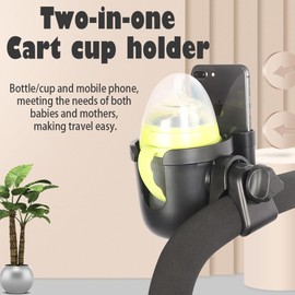 HoneTeek Stroller Cup Holder with Phone Holder, 2-in-1 Universal Cup Holder Attachment for Doona Strollers Walker Bike Wheelchair, 360° Rotatable Adjustable Water Drink Bottle Holder