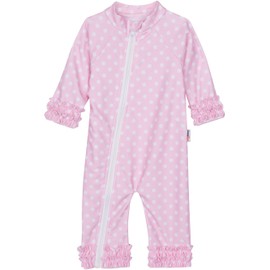 SwimZip Baby Girl Long Sleeve Sunsuit with UPF 50+,Sassy Surfer Pink Dots,6-12 Months