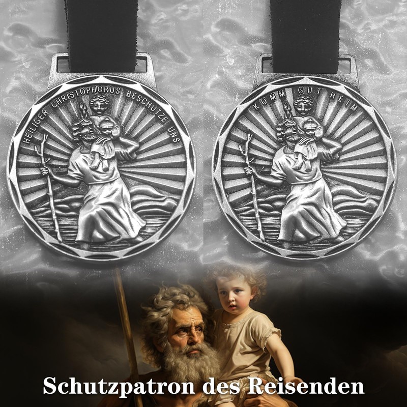 Anwlki Saint Christopher Plaques Leather Keyring Saint Christopher Medal Protect