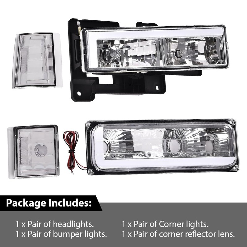 DOTCOM LED Headlights w/Bulbs Pair,Compatible with 1994-1999 GMC C1500 K1500