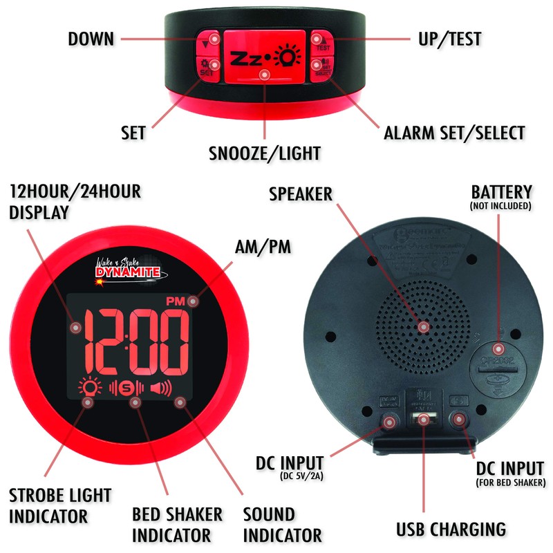 Geemarc WAKE 'N' SHAKE Dynamite - 95dB Loud Alarm Clock
