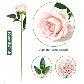 Yigeitopli 10Pcs Pink Artificial Silk Roses with Stems for Decor