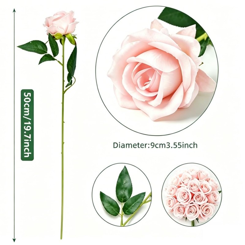 Yigeitopli 10Pcs Pink Artificial Silk Roses with Stems for Decor
