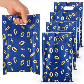 HIYZI 50 PCS Video Game Party Favor Bags Plastic Birthday Goodie Bags Blue with Gold Ring Print Candy Bags for Boys Girls Party Decorations Supplies