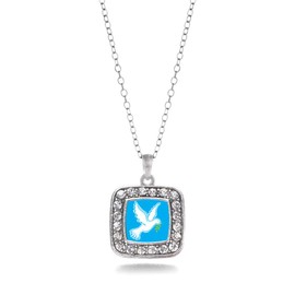 Inspired Silver - Dove - Silver Necklace for Women - Square Pendant Chain Necklace Jewelry Gift with Cubic Zirconia - Women's Necklace Charm with Lobster Claw Clasp