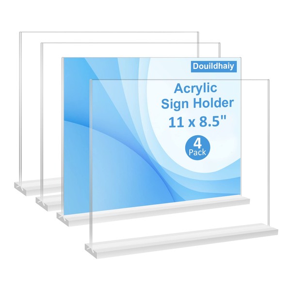 Douildhaiy 4 Pack Acrylic Sign Holder 8.5x 11 Horizontal ,