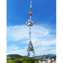 Dog Paw Prints Sun Catcher Crystals Prisms Dog Memorial Pet Sympathy Suncatcher for Loss of Dog Hanging Window Yard Tree Decor Ornament Wind Chime Rainbow Bridge Suncatcher (1pcs)