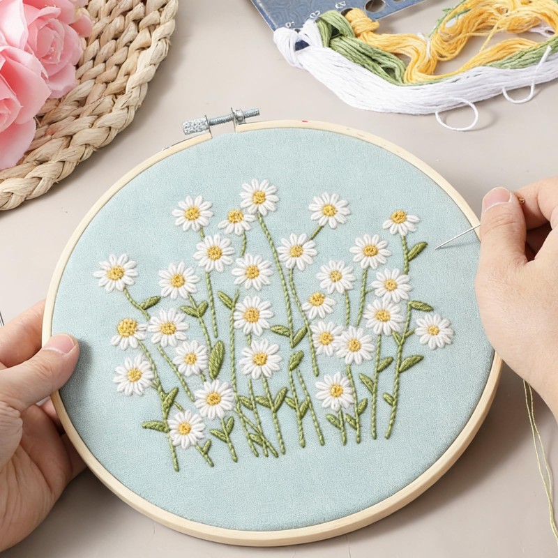 Zelphvt Beginner Cross Stitch Kits Daisy Flower Beginner Embroidery Kit