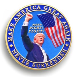 Trump Challenge Coin - Make America Great Again Coin, American Flag Design, Never Surrender, Limited Edition, 1.57 Inches