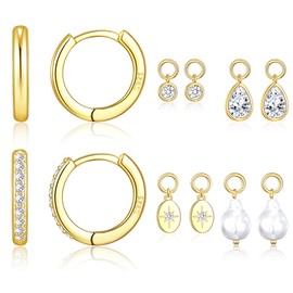 VEEDOFA Gold Dangle Earrings for Women, Trendy Dainty Huggie Earrings for Women, Gold Dangling Drop Earrings for Women, Gold Hoop Earrings Set for Birthday, Valentines, Christmas Jewelry for Women