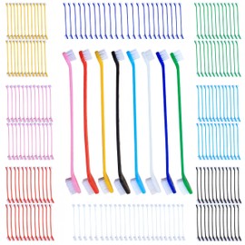 Dog Toothbrush Bulk 200 Pcs 8 Colors - Dual Headed Cat & Dog Toothbrushes Kit, Long Handle Dental Brushes for Large/Small Dogs, Cats, Pets Teeth Cleaning Supplies