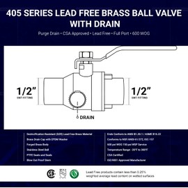 Midline Valve 627C234-NL Premium Full Port Ball Valve with Drain Brass, x 1/2 in. SWT
