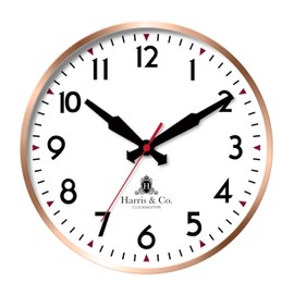 HARRIS & CO. CLOCKMASTERS ( 14 inch Premium Luxury Metal Wall Clock with Glass and Silent Sweep Noiseless Technology, Rose Gold Metal Frame Model Name - Coventry Street