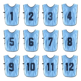 PATIKIL Soccer Training Vest, 12 Pack Team Sports Pinnies Reversible Numbered Soccer Practice Pennies Jerseys Bibs with Belt for Youth, 22 Inch Light Blue