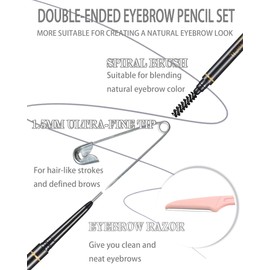 SUMEITANG Gray Eye Brow Pencils for Women, 6Pcs Waterproof Eyebrow Pencil, 1.5mm Micro-Fine Tip & Spiral Brush with Brow Razors Perfect for Creating a Natural and Delicate Eyebrow Look Makeup