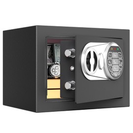 Goldenkey Small Kids Safe for Money, Digital Mini Safes with Keys&Code for Cash, Safe Box for Personal Items for Home, 6.69"D x 9.05"W x 6.69"H, Black