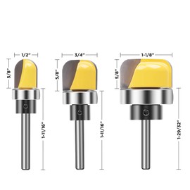 MNA 3Pcs Bowl and Tray Template Router Bit Set, Dish Carving Router Bits,1/4 Inch Shank Carbide Juice Groove Round Nose Router Bit with Bearing 1/2",3/4",1-1/8" Dish Carving Router Bits Wood Cutter