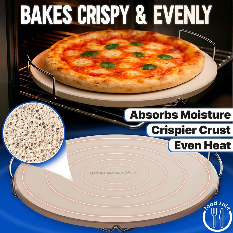 KitchenStar 16-inch Pizza Stone for Oven and BBQ Grill with