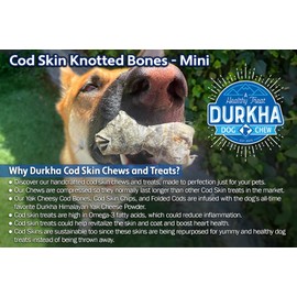 Durkha Cod Skin Knotted Bone Dog Treats – All-Natural, High in Omega-3, Gentle on Stomachs, Infused with Himalayan Yak Cheese - Mini - 2 Pack