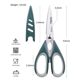Kitchen Shears Scissors Food Scissors, 9.0 inch Scissors All Purpose with Protective Sheath, Dishwasher Safe Stainless Steel Scissors with Comfort Grip, Ideal for Everyday Use