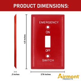 (5 Pack) Emergency Red Light Switch Cover Guard, Toggle Switch Wall Plate, 1-Gang Standard Size, Heavy Duty, Red Metal, With White Silk-Screened Lettering, Code Compliant, Noticeable