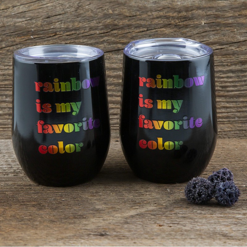 Cambridge EPRD40CB2DS 12 Oz My Favorite Rainbow Wine Tumblers, Black,