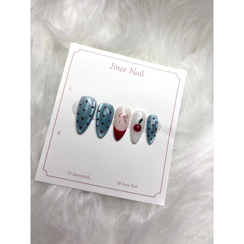 Cherry Dot Nail Tips - Stiletto / 체리 도트 네일팁