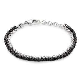 Galis Galis Mens Bracelet - Stainless Steel for Men, Non Tarnish Rope Chain Bracelet, Stylish Birthday Gift for Boys, Bracelets for Dad, Son, Boyfriend - Silver & Black 8"
