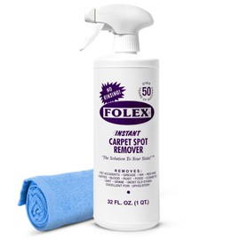 FOLEX Instant Carpet Spot Remover 32 oz – Powerful Stain Remover for Carpets, Upholstery & Rugs – Eliminates Pet Stains, Grease, Red Wine, Food, Makeup & More – With Reusable Cleaning Cloth – 1 Pack
