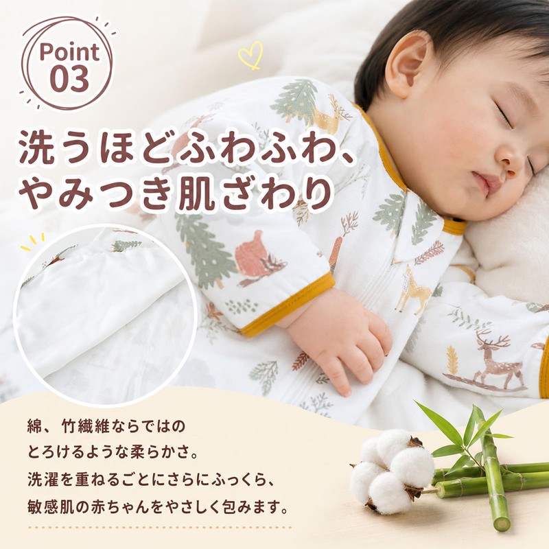 [MOMSMENU] スリーパー 赤ちゃん 春 夏 秋 前4後2ガーゼ 2WAY 長袖 半袖