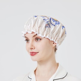 LONGDON HOMEONE Shower Caps,6 PCS Patterns Show Cap,Double Layer Waterproof Hair Cap, Large Size for All Hair Lengths. (Frame the cat)