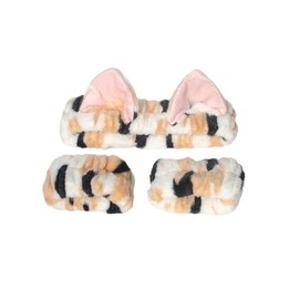 3 Piece Cat Ears Spa Headband For Washing Face (Calico, One Size Fits All)