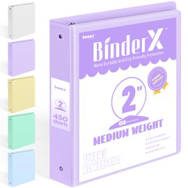 BinderX Extra Durable 3 Ring Binder, Round Ring 2 Inch Binders, Fits 450 Sheets of 8.5x11 Paper, Customizable View Cover with Inside Pockets, Cute 2" Binder, School Supplies for Girl, Lavender Purple