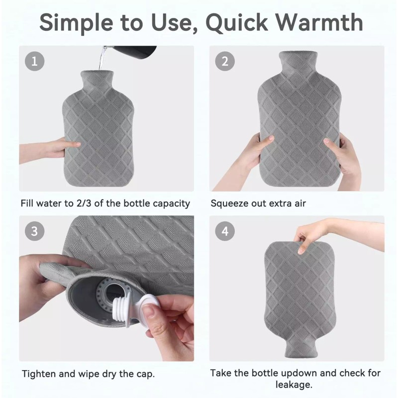 Hot Water Bottle with Soft Cover, 2L Hot Water Bag,
