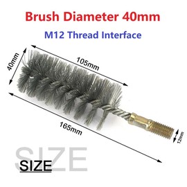 MiJunHD Steel Wire Cleaning Brushes, 40 mm Diameter Wire Brushes, Round Chimney Boiler Brush, Cleaning Brush, M12 Thread Interface for Plumbing and Mechanics (Pack of 1)