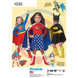 Simplicity Supergirl, Bat Girl, and Wonder Woman Costume Sewing Patterns for Girls, Sizes 3-8