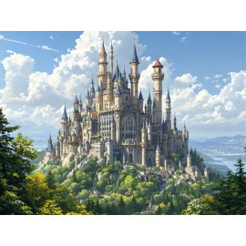 Many-Spired Castle Dominating a Forested Landscape from a Hill Poster Print