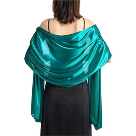 GFM Silky Feel Scarf Shawl for Evening Wedding-Teal Green-(SLKLUX-TL)