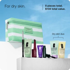 Clinique x Drawbertson 8 Pcs Travel Makeup Skincare Samples Gift Set Green Bag